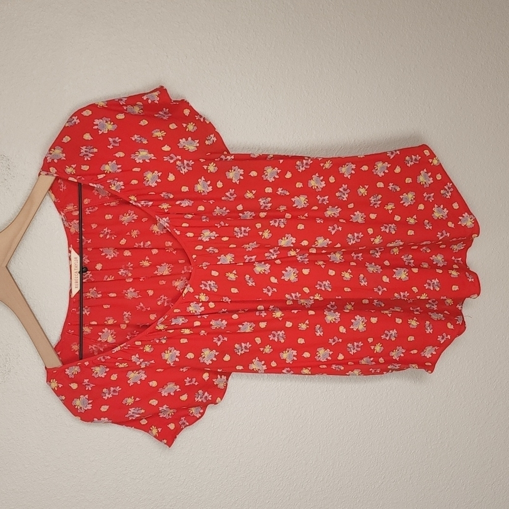 Rebecca Taylor Red Floral Shortsleeve Top